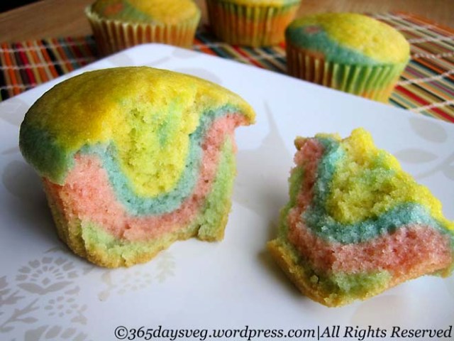 Eggless Rainbow Muffins
